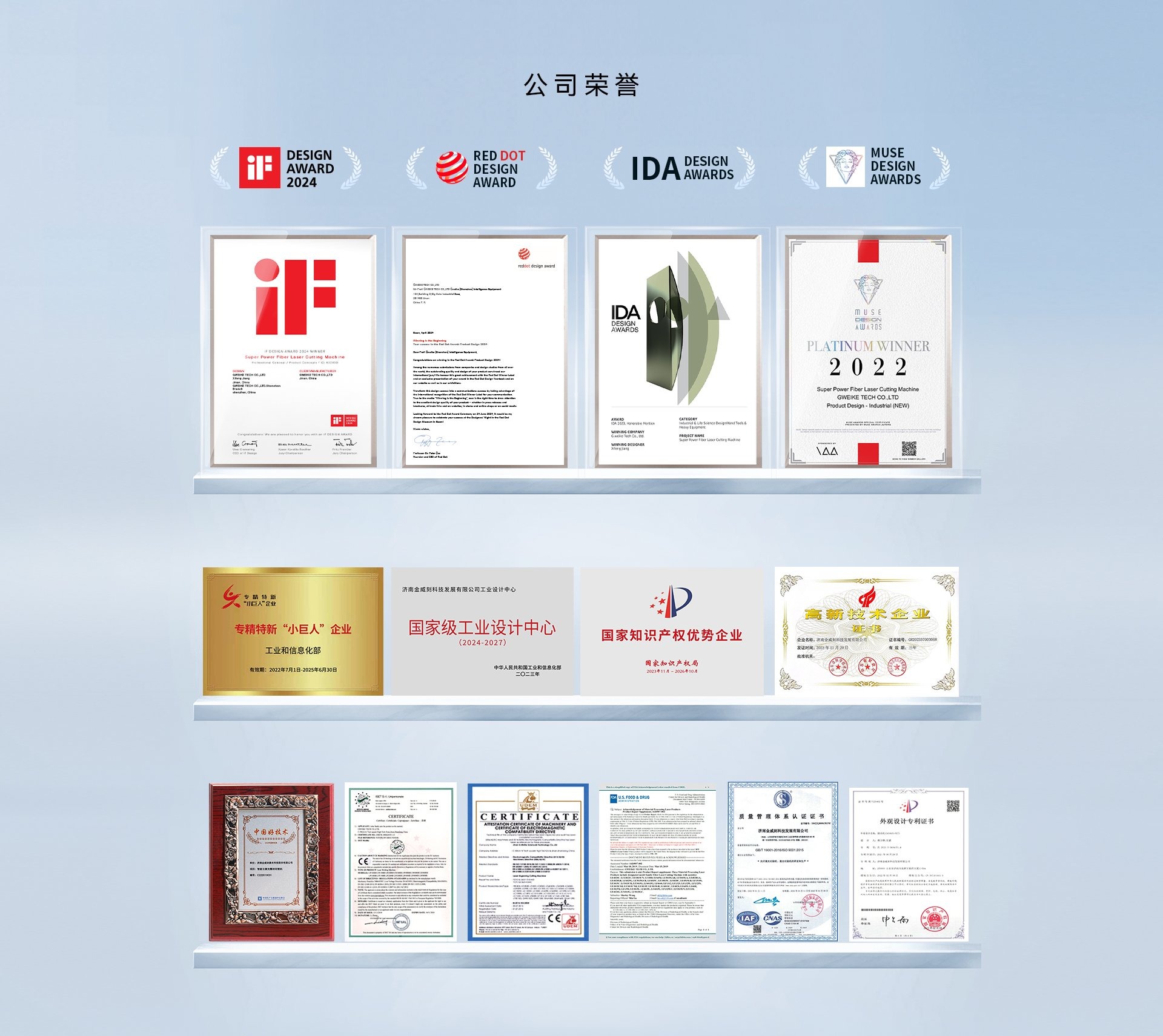金威刻公司荣誉